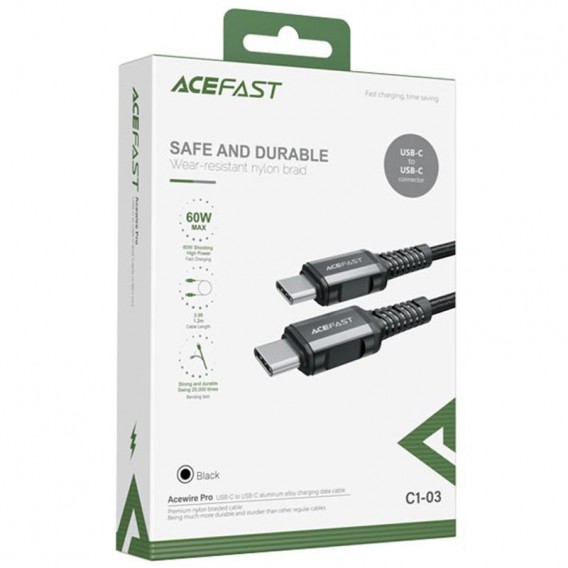Дата кабель Acefast C1-03 Type-C to Type-C 60W (1.2m) Black - зображення 2 