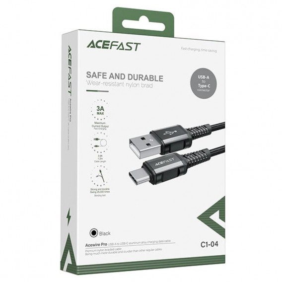 Дата кабель Acefast C1-04 USB to Type-C 3A (1.2m) Black - зображення 2 Дата кабель Acefast C1-04 USB to Type-C 3A (1.2m) Black - зображення 2