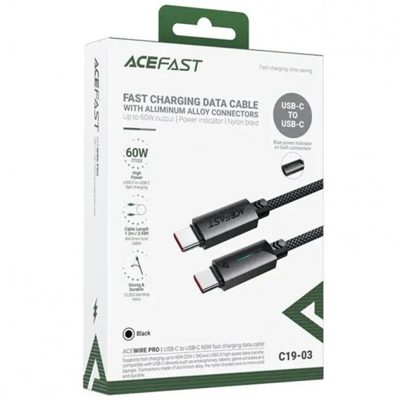 Дата кабель Acefast C19-03 Type-C to Type-C 60W (1.2m) Black - зображення 1 Дата кабель Acefast C19-03 Type-C to Type-C 60W (1.2m) Black - зображення 1