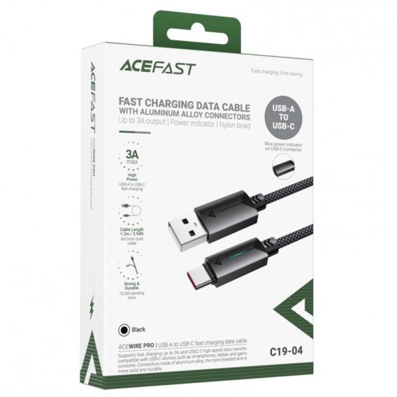 Дата кабель Acefast C19-04 USB to Type-C 3A (1.2m) Black - зображення 1 Дата кабель Acefast C19-04 USB to Type-C 3A (1.2m) Black - зображення 1