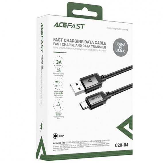 Дата кабель Acefast C20-04 USB to Type-C 3A (1.2m) Black - зображення 1 Дата кабель Acefast C20-04 USB to Type-C 3A (1.2m) Black - зображення 1