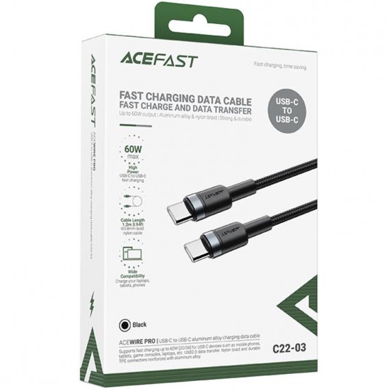 Дата кабель Acefast C22-03 Type-C to Type-C 60W (1.2m) Black - зображення 1 