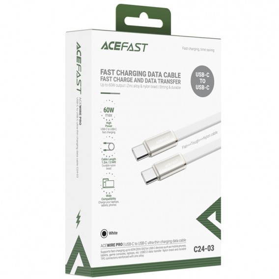 Дата кабель Acefast C24-03 Type-C to Type-C 60W (1.2m) White - зображення 4 Дата кабель Acefast C24-03 Type-C to Type-C 60W (1.2m) White - зображення 4