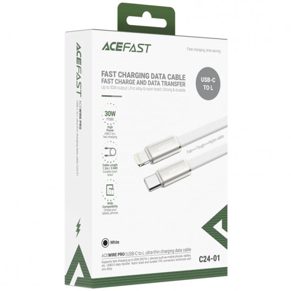 Дата кабель Acefast C24-01 Type-C to Lightning 30W (1.2m) White - зображення 3 Дата кабель Acefast C24-01 Type-C to Lightning 30W (1.2m) White - зображення 3