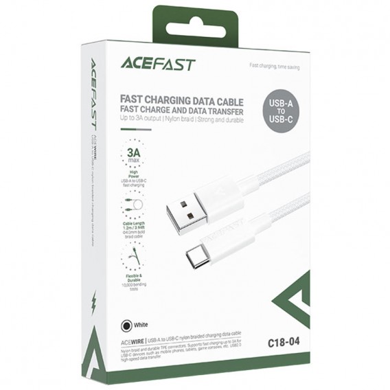 Дата кабель Acefast C18-04 USB to Type-C 3A (1.2m) White - зображення 4 Дата кабель Acefast C18-04 USB to Type-C 3A (1.2m) White - зображення 4