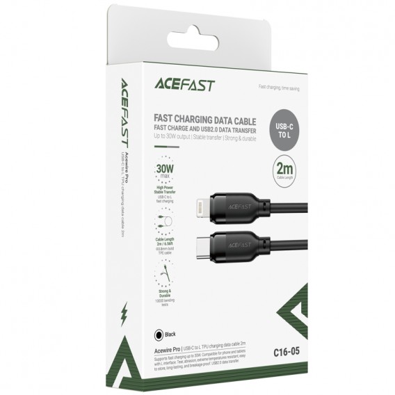 Дата кабель Acefast C16-05 Type-C to Lightning 30W (2m) Black - зображення 5 Дата кабель Acefast C16-05 Type-C to Lightning 30W (2m) Black - зображення 5