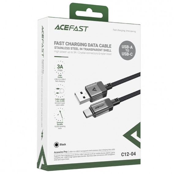 Дата кабель Acefast C12-04 USB to Type-C 3A (1.2m) Black - зображення 4 