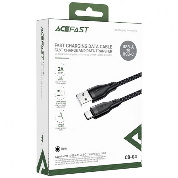 Дата кабель Acefast C8-04 USB to Type-C 3A (1.2m) Black - зображення 1 Дата кабель Acefast C8-04 USB to Type-C 3A (1.2m) Black - зображення 1