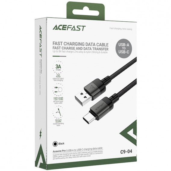 Дата кабель Acefast C9-04 USB to Type-C 3A (1.2m) Black - зображення 1 Дата кабель Acefast C9-04 USB to Type-C 3A (1.2m) Black - зображення 1