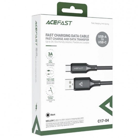 Дата кабель Acefast C17-04 USB to Type-C 3A (1.2m) Black - зображення 1 