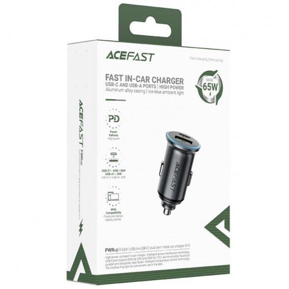 АЗП Acefast B15 PD20W+QC3.0 total 65W (1USB-A/1C) Gray - зображення 1 АЗП Acefast B15 PD20W+QC3.0 total 65W (1USB-A/1C) Gray - зображення 1