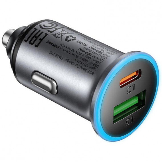 АЗП Acefast B15 PD20W+QC3.0 total 65W (1USB-A/1C) Gray - зображення 2 АЗП Acefast B15 PD20W+QC3.0 total 65W (1USB-A/1C) Gray - зображення 2