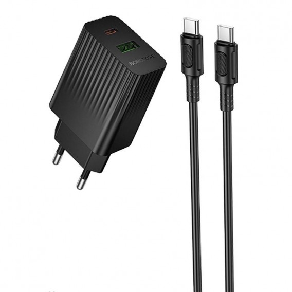МЗП Borofone BAS76A Source PD30W+QC3.0 (1USB-A/1C) + кабель Type-C to Type-C Black