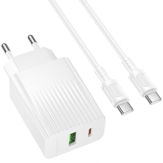 МЗП Borofone BAS76A Source PD30W+QC3.0 (1USB-A/1C) + кабель Type-C to Type-C White МЗП Borofone BAS76A Source PD30W+QC3.0 (1USB-A/1C) + кабель Type-C to Type-C White