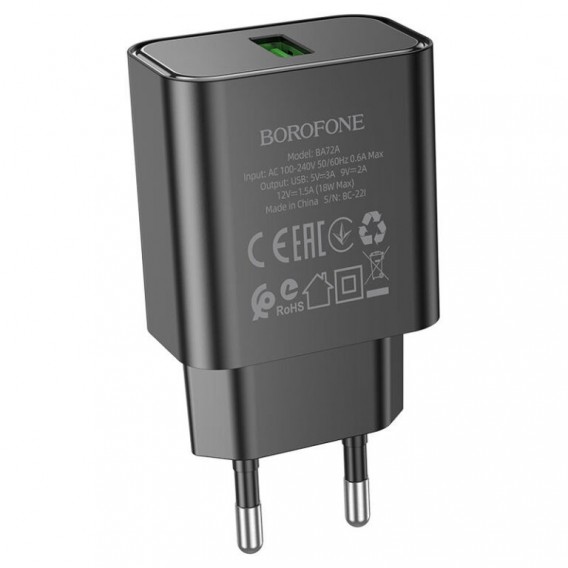 МЗП Borofone BA72A Spring QC3.0 (1USB-A) Black