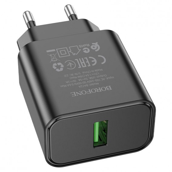 МЗП Borofone BA72A Spring QC3.0 (1USB-A) Black