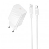 Мережевий зарядний пристрій Borofone BAS75A Source 30 Вт, USB-C, з кабелем USB-C - Lightning, білий Мережевий зарядний пристрій Borofone BAS75A Source 30 Вт, USB-C, з кабелем USB-C - Lightning, білий