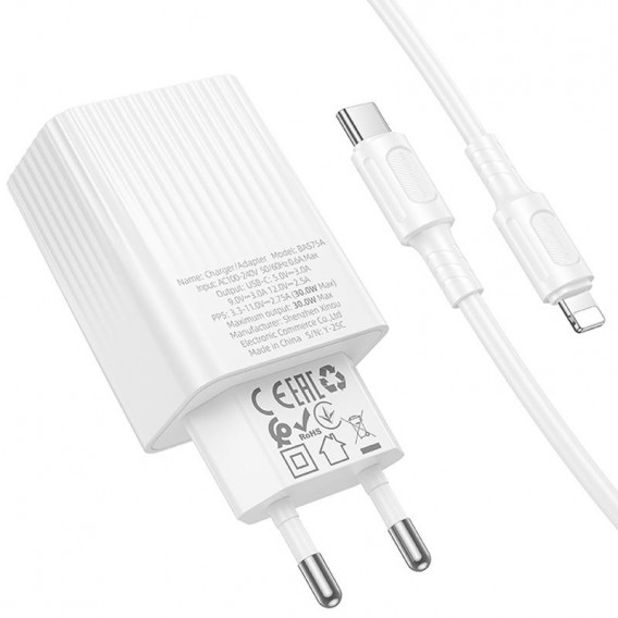 МЗП Borofone BAS75A Source PD30W (1USB-C) + кабель Type-C to Lightning White МЗП Borofone BAS75A Source PD30W (1USB-C) + кабель Type-C to Lightning White