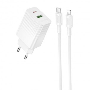Сетевое зарядное устройство Borofone BAS76A Source 30 Вт, USB-A + USB-C, с кабелем USB-C - Lightning, Белый / White