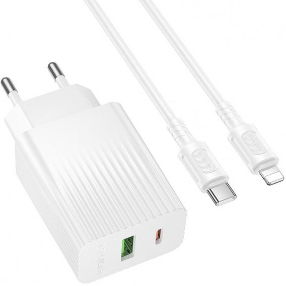 МЗП Borofone BAS76A Source PD30W+QC3.0 (1USB-A/1C) + кабель Type-C to Lightning White МЗП Borofone BAS76A Source PD30W+QC3.0 (1USB-A/1C) + кабель Type-C to Lightning White