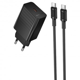 Сетевое зарядное устройство Borofone BAS75A Source 30 Вт, USB-C, с кабелем USB-C - USB-C, черное