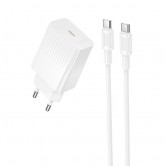 Мережевий зарядний пристрій Borofone BAS75A Source 30 Вт, USB-C, з кабелем USB-C - USB-C, білий Мережевий зарядний пристрій Borofone BAS75A Source 30 Вт, USB-C, з кабелем USB-C - USB-C, білий