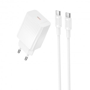 Сетевое зарядное устройство Borofone BAS75A Source 30 Вт, USB-C, с кабелем USB-C - USB-C, белое