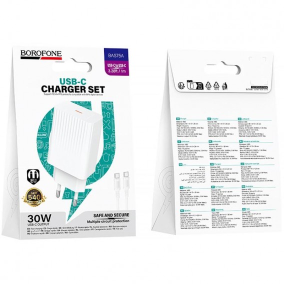 МЗП Borofone BAS75A Source PD30W (1USB-C) + кабель Type-C to Type-C White МЗП Borofone BAS75A Source PD30W (1USB-C) + кабель Type-C to Type-C White