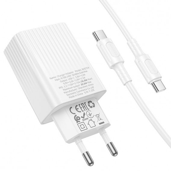 МЗП Borofone BAS75A Source PD30W (1USB-C) + кабель Type-C to Type-C White МЗП Borofone BAS75A Source PD30W (1USB-C) + кабель Type-C to Type-C White