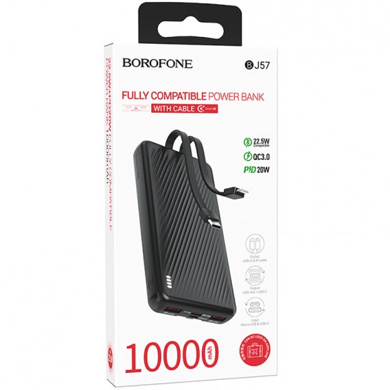 Портативний ЗП Power Bank Borofone BJ57 Graceful 22.5W+PD20W with cable 10000 mAh Black Портативний ЗП Power Bank Borofone BJ57 Graceful 22.5W+PD20W with cable 10000 mAh Black