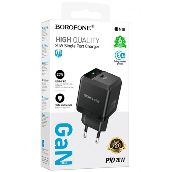 МЗП Borofone BN18 Intenso PD20W (1USB-C) Black МЗП Borofone BN18 Intenso PD20W (1USB-C) Black