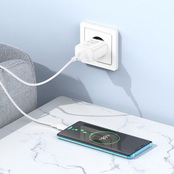 МЗП Borofone BA72A Spring QC3.0 (1USB-A) + кабель USB to Type-C White