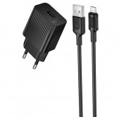 Мережевий зарядний пристрій Borofone BAS71A Source 10,5 Вт, USB-A, з кабелем USB-A - Micro-USB 1 м, чорний Мережевий зарядний пристрій Borofone BAS71A Source 10,5 Вт, USB-A, з кабелем USB-A - Micro-USB 1 м, чорний