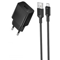 Сетевое зарядное устройство Borofone BAS71A Source 10,5 Вт, USB-A, с кабелем USB-A - Micro-USB 1 м, черное Сетевое зарядное устройство Borofone BAS71A Source 10,5 Вт, USB-A, с кабелем USB-A - Micro-USB 1 м, черное