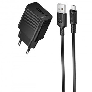Мережевий зарядний пристрій Borofone BAS71A Source 10,5 Вт, USB-A, з кабелем USB-A - Micro-USB 1 м, чорний