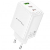 Сетевое GaN зарядное устройство Borofone BN32 Cargador 65 Вт, 2 × USB-C + USB-A, белое