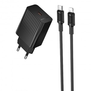 Мережевий зарядний пристрій Borofone BAS73A Source 20 Вт PD, USB-C, з кабелем USB-C - Lightning, чорний Мережевий зарядний пристрій Borofone BAS73A Source 20 Вт PD, USB-C, з кабелем USB-C - Lightning, чорний