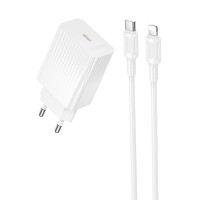 Сетевое зарядное устройство Borofone BAS73A Source 20 Вт PD, USB-C, с кабелем USB-C - Lightning, белый Сетевое зарядное устройство Borofone BAS73A Source 20 Вт PD, USB-C, с кабелем USB-C - Lightning, белый