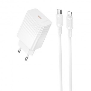 Мережевий зарядний пристрій Borofone BAS73A Source 20 Вт PD, USB-C, з кабелем USB-C - Lightning, білий Мережевий зарядний пристрій Borofone BAS73A Source 20 Вт PD, USB-C, з кабелем USB-C - Lightning, білий
