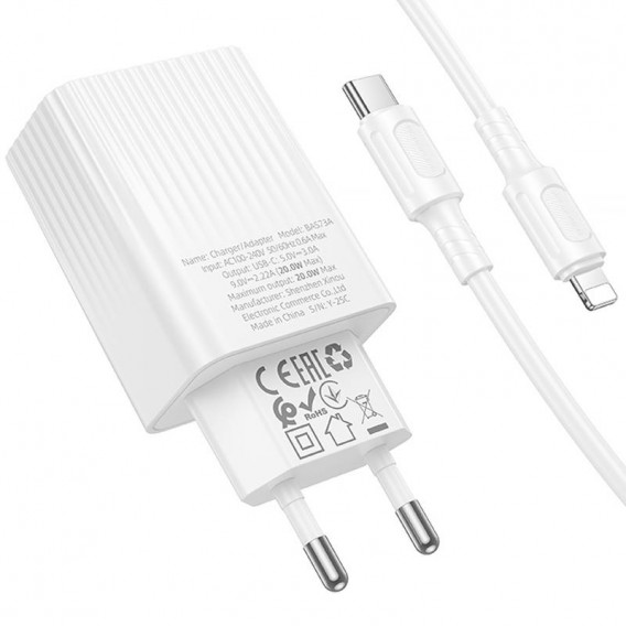 МЗП Borofone BAS73A Source PD20W (1USB-C) + кабель Type-C to Lightning White МЗП Borofone BAS73A Source PD20W (1USB-C) + кабель Type-C to Lightning White