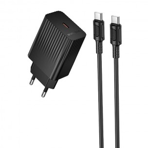 Мережевий зарядний пристрій Borofone BAS73A Source 20 Вт, USB-C, з кабелем USB-C - USB-C 1 м, чорний Мережевий зарядний пристрій Borofone BAS73A Source 20 Вт, USB-C, з кабелем USB-C - USB-C 1 м, чорний