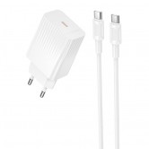 Мережевий зарядний пристрій Borofone BAS73A Source 20 Вт, USB-C, з кабелем USB-C - USB-C 1 м, білий Мережевий зарядний пристрій Borofone BAS73A Source 20 Вт, USB-C, з кабелем USB-C - USB-C 1 м, білий