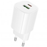 Мережевий зарядний пристрій Borofone BA104A Pudding 20 Вт, USB-C + USB-A, білий Мережевий зарядний пристрій Borofone BA104A Pudding 20 Вт, USB-C + USB-A, білий