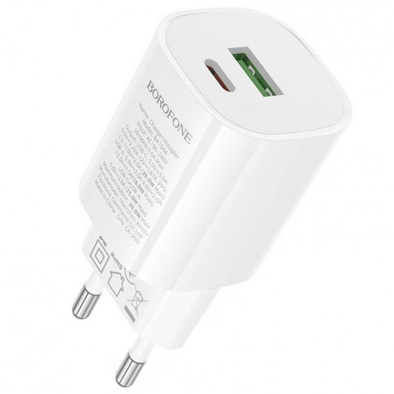 МЗП Borofone BA104A Pudding PD20W+QC3.0 (1USB-A/1C) White МЗП Borofone BA104A Pudding PD20W+QC3.0 (1USB-A/1C) White