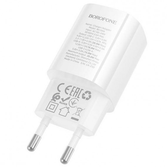 МЗП Borofone BA104A Pudding PD20W+QC3.0 (1USB-A/1C) White МЗП Borofone BA104A Pudding PD20W+QC3.0 (1USB-A/1C) White