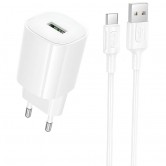 Мережевий зарядний пристрій Borofone BA102A Pudding QC3.0, USB-A, з кабелем USB-A - USB-C, білий Мережевий зарядний пристрій Borofone BA102A Pudding QC3.0, USB-A, з кабелем USB-A - USB-C, білий