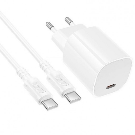 МЗП Borofone BA103A Pudding PD20W (1USB-C) + кабель Type-C to Type-C White МЗП Borofone BA103A Pudding PD20W (1USB-C) + кабель Type-C to Type-C White