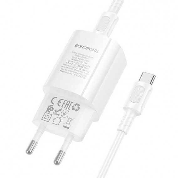 МЗП Borofone BA103A Pudding PD20W (1USB-C) + кабель Type-C to Type-C White МЗП Borofone BA103A Pudding PD20W (1USB-C) + кабель Type-C to Type-C White