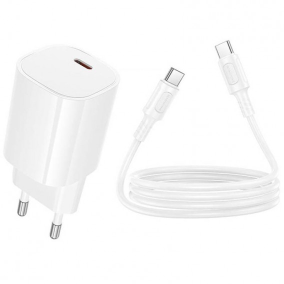 МЗП Borofone BA103A Pudding PD20W (1USB-C) + кабель Type-C to Type-C White МЗП Borofone BA103A Pudding PD20W (1USB-C) + кабель Type-C to Type-C White