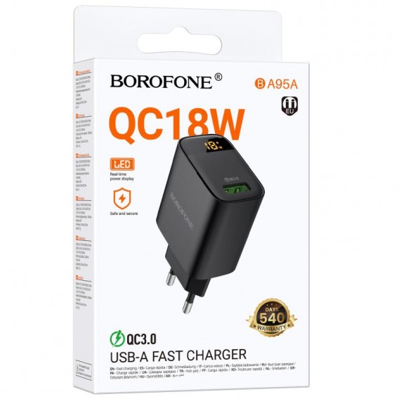 МЗП Borofone BA95A Ilustre QC3.0 18W (1USB-A) Black МЗП Borofone BA95A Ilustre QC3.0 18W (1USB-A) Black